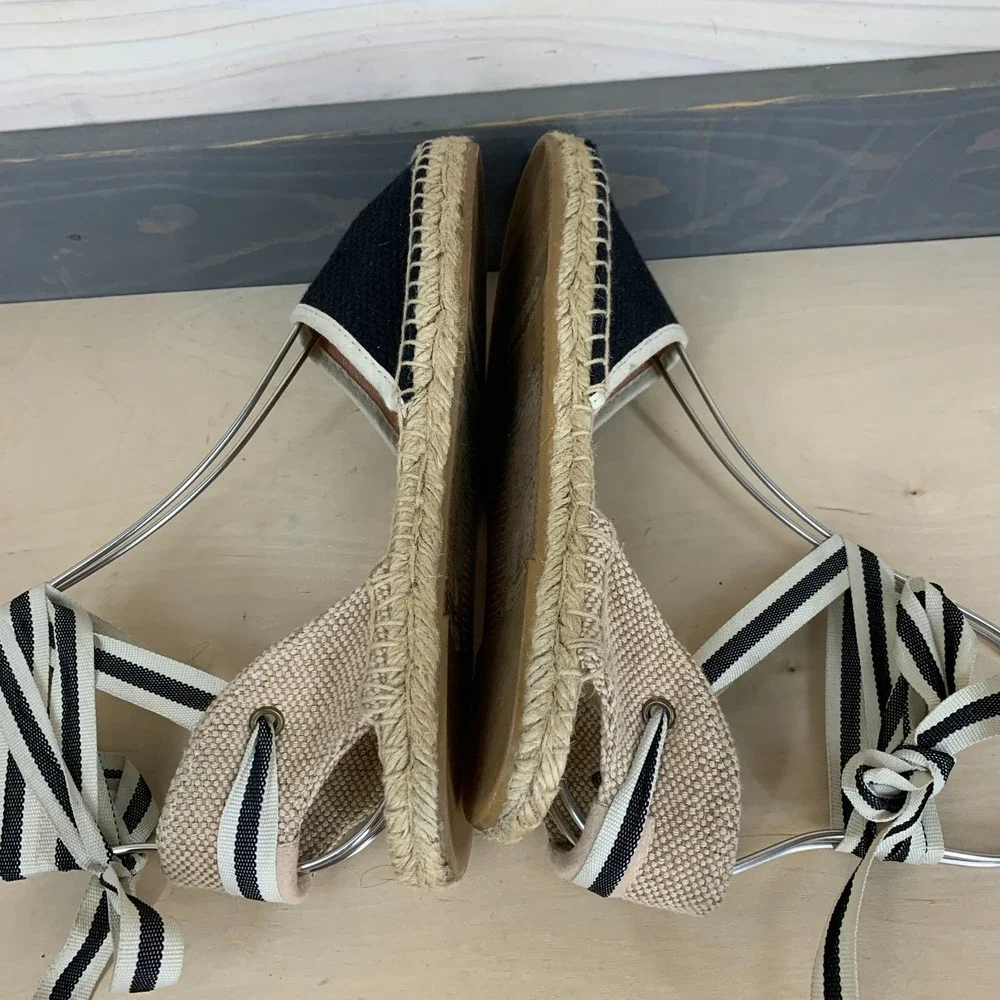 Soludos Sandals‎ 6 Black Woven Espadrilles Lace Ankle Flats Boho Beach